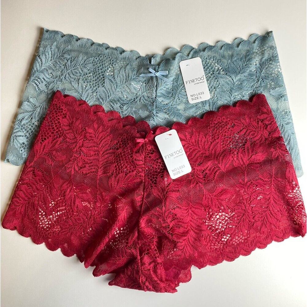 Finetoo Set 2 Sheer Lace Boy short Panties Size Large NWT